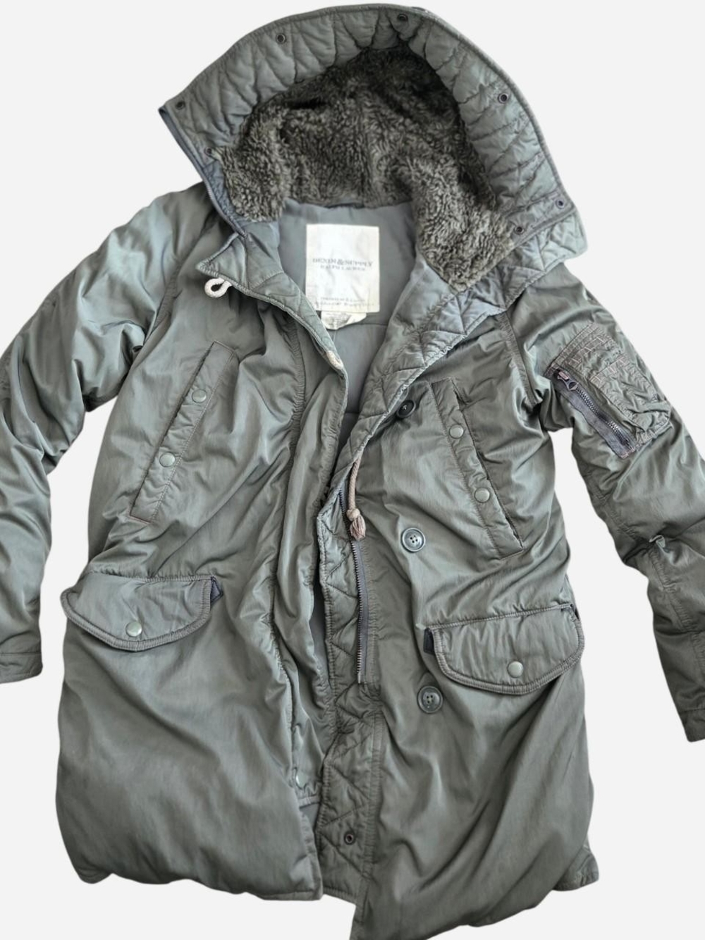 Denim & Supply Ralph Lauren Olive Utility Parka with Sherpa Hood